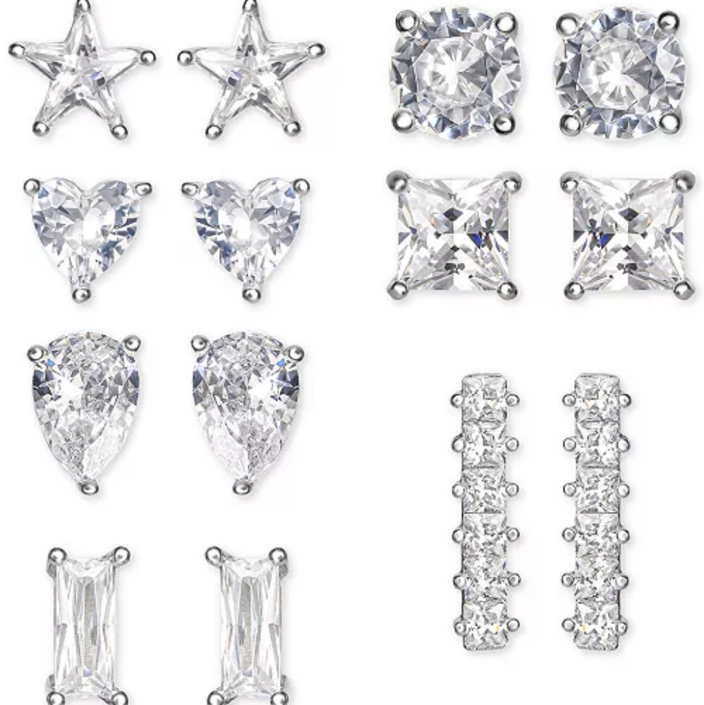 7-Pc. Set CZ Sterling Silver Stud Earrings
